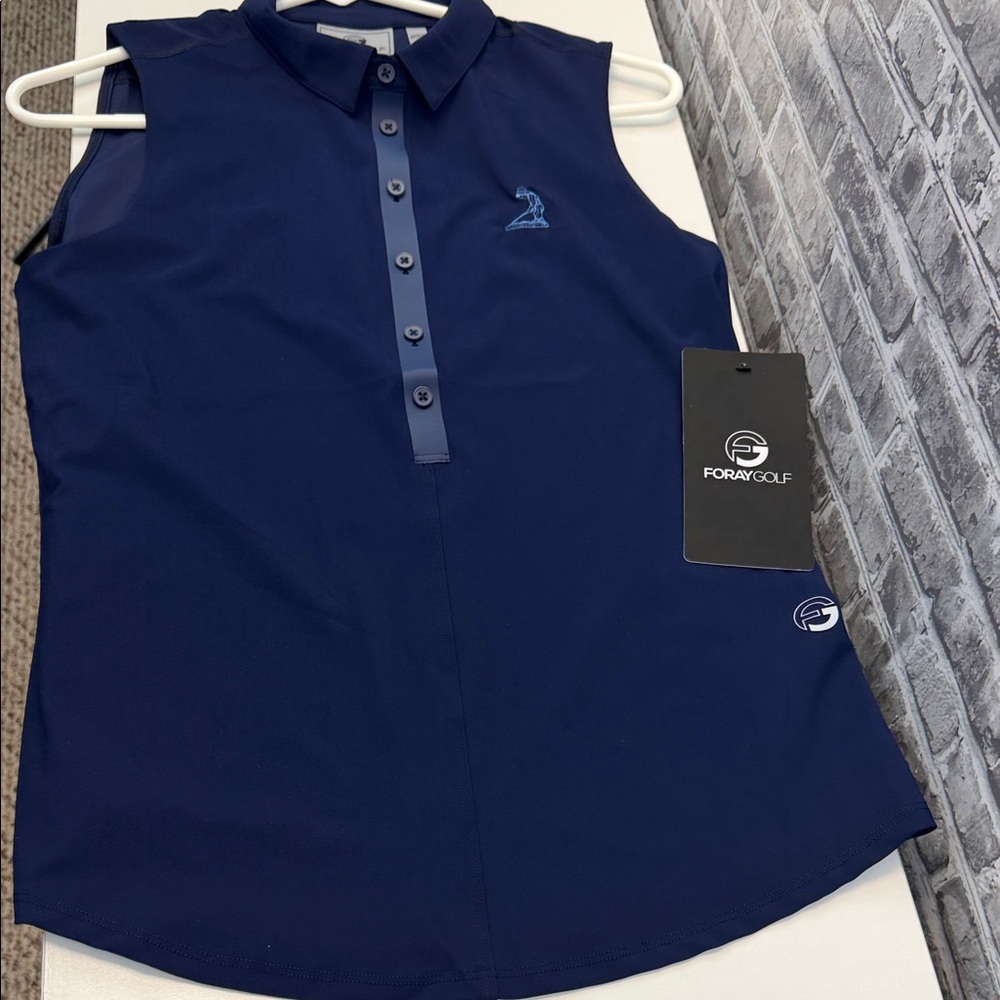 NWT Foray Golf Navy‎ Sleeveless Polo Shirt